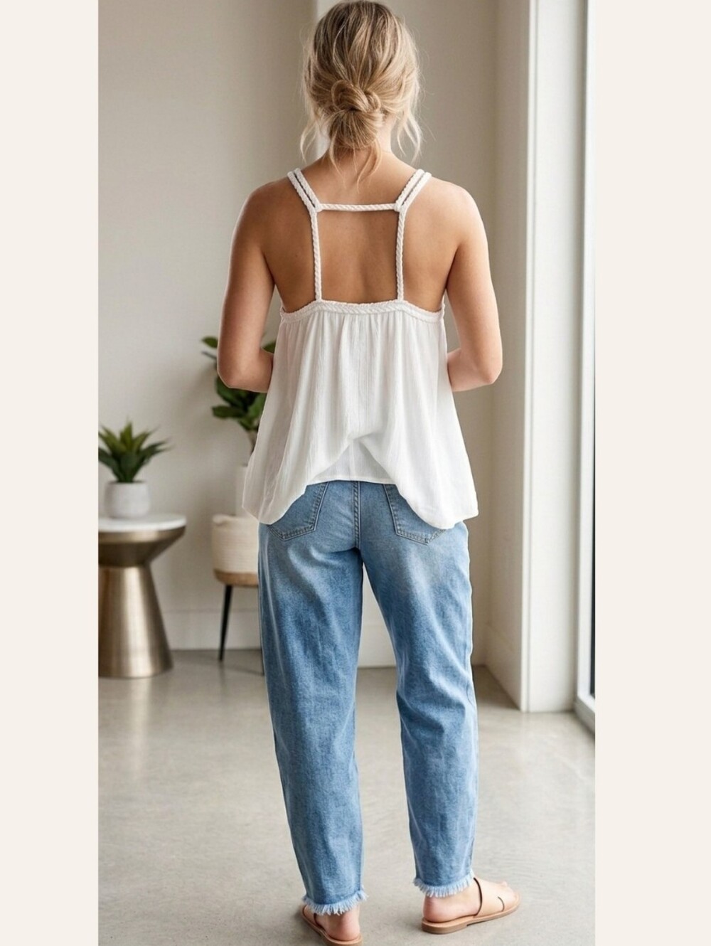 American Eagle Outfitters- White Embroidered Low Back Boho Prairie Top